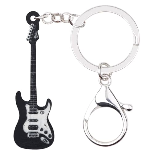WEVENI Acrylic Music Bass Electric Guitar Keychains for Women Girls Instrument Jewelry Gifts Accessories Purse Wallet Charms (Black Bass Guitar B)