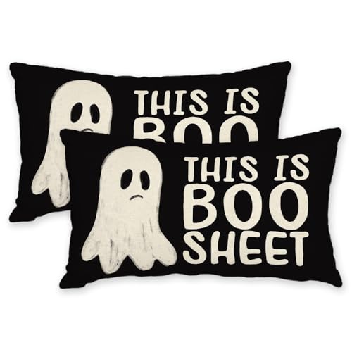 AACORS Halloween Pillow Cover 12X20 Setof 2 Ghost Funny Halloween Saying Decoration Holiday Farmhouse Pillow Case Decor for Home Sofa Couch Indoor Outdoor AA188-12-2