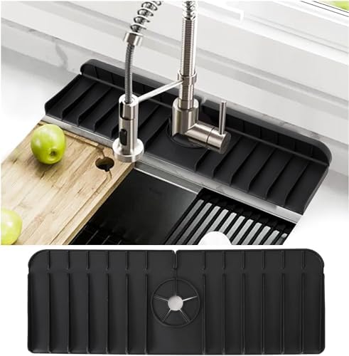 Kitchen Sink Splash Guard – Silicone Faucet Sponge Holder Mat | Easy Draining Design | Silicone Mats for Kitchen Counter | Keep Your Countertops Clean | Foldable 90° Design