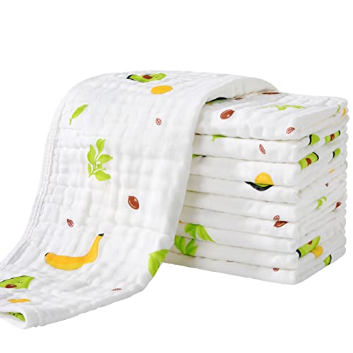 Image of Yoofoss Muslin Burp Cloths for Baby 10 Pack 100% Cotton Baby Washcloths for Boys Girls Large 20''X10'' Super Soft and Absorbent Banana