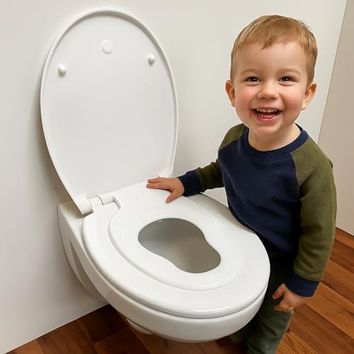 ADOB WC Sitz Kinder - Klobrille mit Kindersitz - Toilettendeckel mit Kindersitz - Mit Absenkautomatik - Kinderleichte Montage - Hochwertiges Duroplast - Abnehmbar - Familien WC Deckel