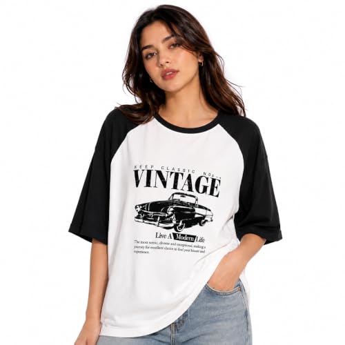 Looks Women's Black & White Retro Car Tee - Image 2