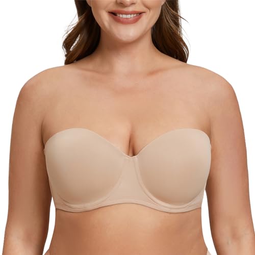 MELENECA Women's Strapless Bra for Large Bust Back Smoothing Plus Size with Underwire