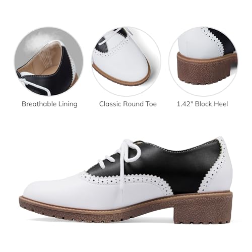 mikarka Vintage Oxford Shoes for Women Perforated Wingtips Brogue Oxfords Low Chunky Heel Lace Up Saddles Dress Pumps Shoes - Image 5