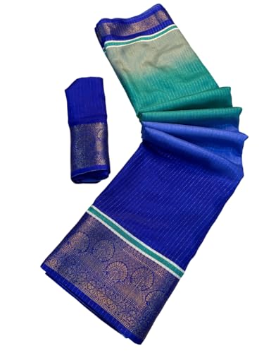 Image of TUSHANA Kalamkari Floral Prints Dola Silk Saree With Rich Zari Border Designer Pallu Attach Blouse Piece