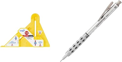 MICROJIG FN12 Fitfinder 12 de calibre, amarillo y Pentel GraphGear 1000 - Portaminas (0.020 in), barril negro, 1 cada uno (PG1015A), gris metálico