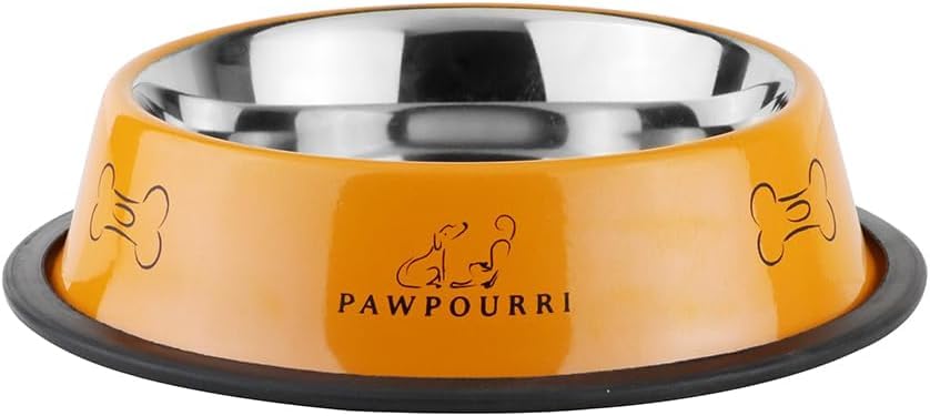 Image of Stainless Steel Pet Bowl - 700 ml Each Yellow Bowl | Anti-Skid, Washable & Durable Feeding Bowl for Pets (Pack of 2)
