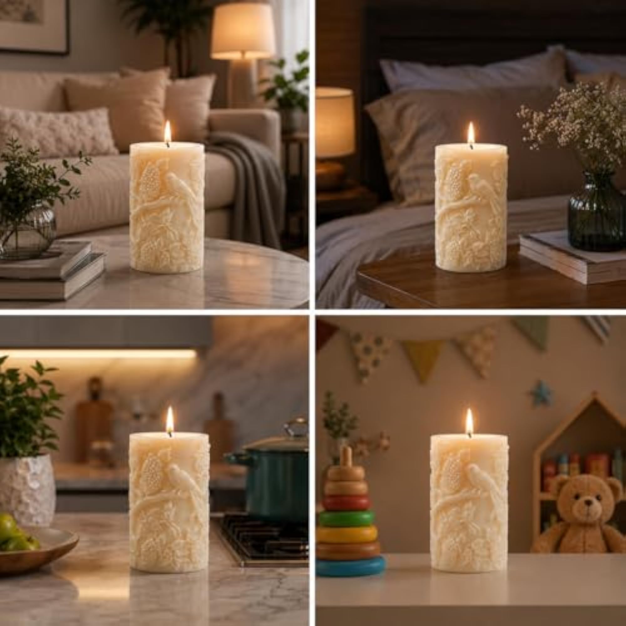 Decorative Embossed Pillar Candle, Elegant Gift