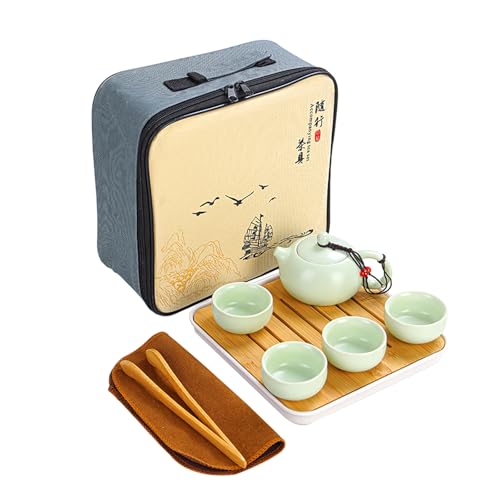 Chinesisches Porzellan Teeservice Hellgrün, Chinesisches Kung Fu Teeset, Tragbares Reise Tee Set mit 1 Teekanne, 4 Teetassen, 1 Teetablett, und 1 Reisetasche für Teeliebhaber(Hellgrün) Chinesisches Porzellan Teeservice Hellgrün, Chinesisches Kung Fu Teeset, Tragbares Reise Tee Set mit 1 Teekanne, 4 Teetassen, 1 Teetablett, und 1 Reisetasche für Teeliebhaber(Hellgrün)