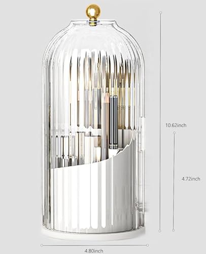 Image of 360Rotating Makeup Brushes holder with Lid，Make Up Organizers and Storage for Vanity Countertop or Bedroom Dresser (Transperent)