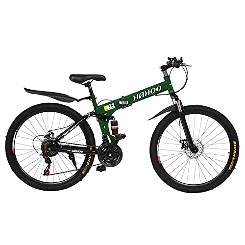 26 Inch Folding Mountain Bike 21-Speed High-Carbon Steel Frame Full Suspension Bike For Teenagers And Adults Mountain Bikes Men 26 Inch Electric (Green, One Size) #TOP2