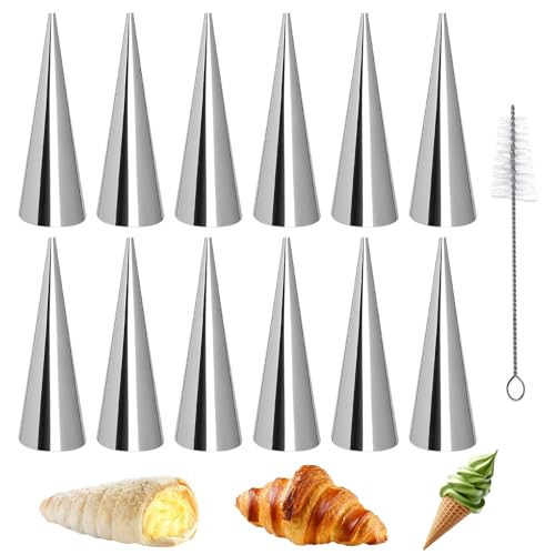 Xyvor 12 peças moldes de substituição tubos, Cannoli molde tubos, molde Croissant, moldes de substituição em aço inoxidável cilíndrico forma rolo de espuma para Croissant Croissants