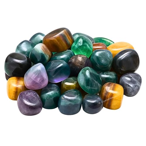 Image of Certified Fluorite Crystal Healing Tumbled Stone, Natural Polished Crystals for DIY Crafts, Manifestation, Meditation, Pooja Feng Shui and Reiki Healing (30 Grams)