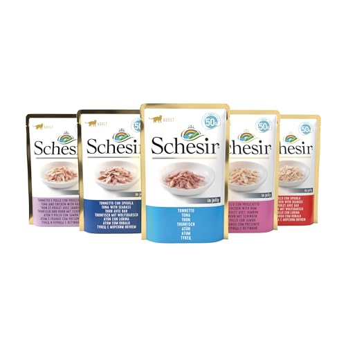 Schesir Cat Jelly Thunfisch mit Lachs, Katzenfutter nass, 30 Beutel x 50 g