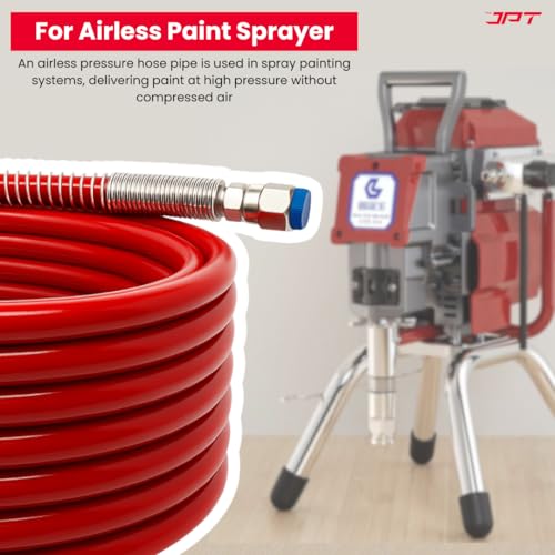Image of JPT 1 /4 inch 15M Airless Paint Sprayer Hose, High-Flex PVC with Stainless Steel Spring Guard, 3300 PSI (228 Bar) Pressure Handle, SS Threaded Connection for Professional Paint Spray Machines