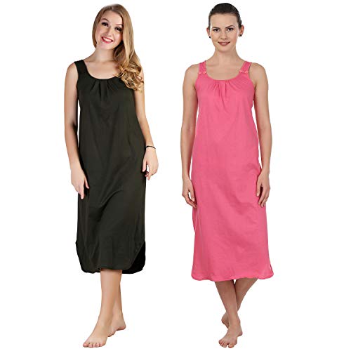 Image of BLAZON Women's Cotton Hosiery Solid Maxi Nighty Slip (Pack of 2) Available Sizes: S, M, L, XL, 2XL, 3XL, 4XL, 5XL
