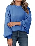 Saodimallsu Womens Oversized Sweaters Casual Lantern Long Sleeve Mock Neck Chunky Knit Loose Fall Pullove Tops Sky Blue