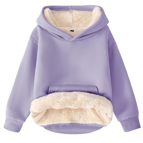 Flygo Unisex Boys Girls Fleece Lined Sherpa Hoodie Kids Warm Winter Hoodies Pullover Hooded Sweatshirt Sweater 4-13Y