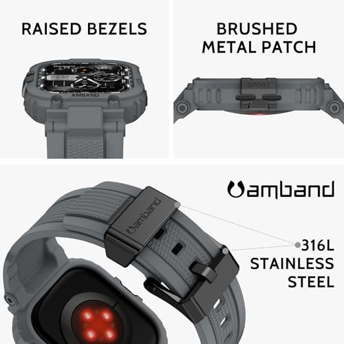 Image of amBand Compatible with Apple Watch Series 11 /10 42mm Bands Case for Men Women, M1 Sport Rugged Heavy Duty Protective Cover Tactical Strap Military Protector Bumper for iWatch Accessories - Gray