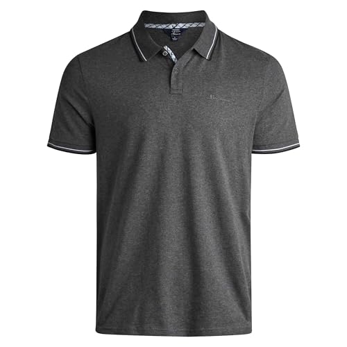 Ben Sherman - Polo para hombre, corte estándar, 2 botones, manga corta, informal, elástico (S-XL), Gris Carbón jaspeado, X-Large