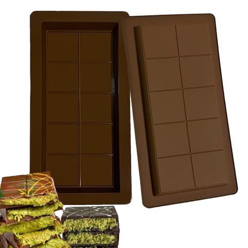 Deep Chocolate Bar Molds 2 Pack, Non-Stick Silicone Chocolate Molds for Dubai Chocolate, Stuffed Knafeh Pistachio Bar, Candy Protein Energy Bar Mold, Wax Melt Mold
