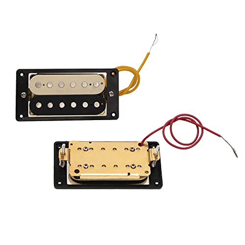 2Pcs Yootones Electric Guitar Pickups Double Coil Compatible with Squier Les Paul Electric Guitar Humbucker Set Parts(Black/Yellow)