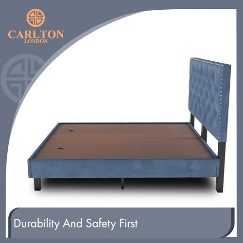 Image of Wooden Modern Upholstered Queen Size Bed for Bedroom | Wooden Double Bed Without Storage | Platform Cot Upholstered Bed with Upholstery Fabric | Engineered Wood | 6.5 x 5 Ft | Teal