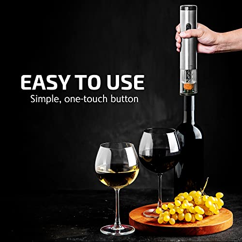 Ovente Electric Stainless Steel Wine Bottle Opener With Foil Wine Cutter, 4 Aa Battery Operated Opener One Touch Operation And Led Indicator, Compact & Portable Perfect For Travel, Silver Wo1381S #TOP1