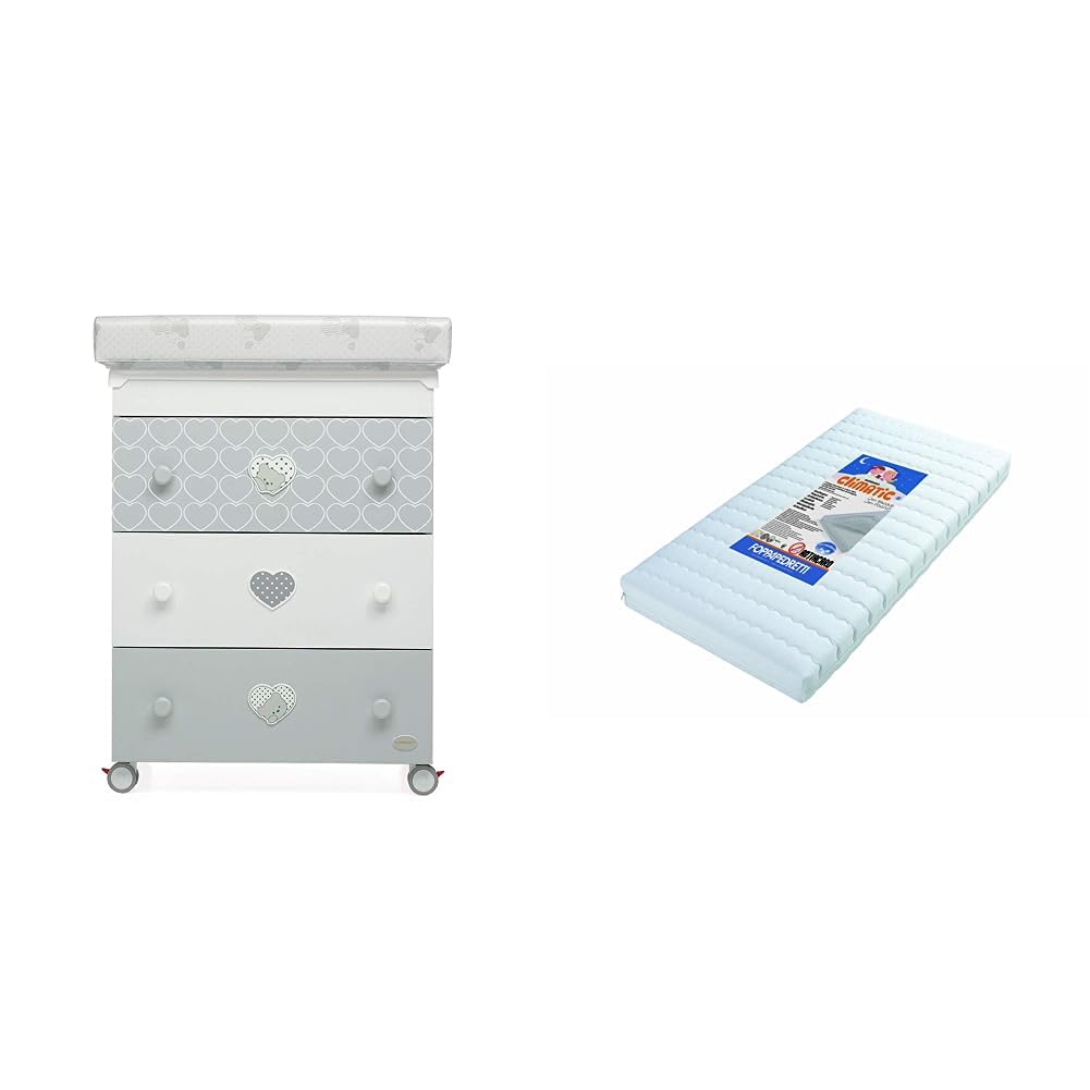 Foppapedretti Lovely Bagnetto Fasciatoio, ‎69 x 50 x 131 cm, 35 Kg, Bianco & Climatic Materasso, 124 x 63 x 12 cm, Bianco