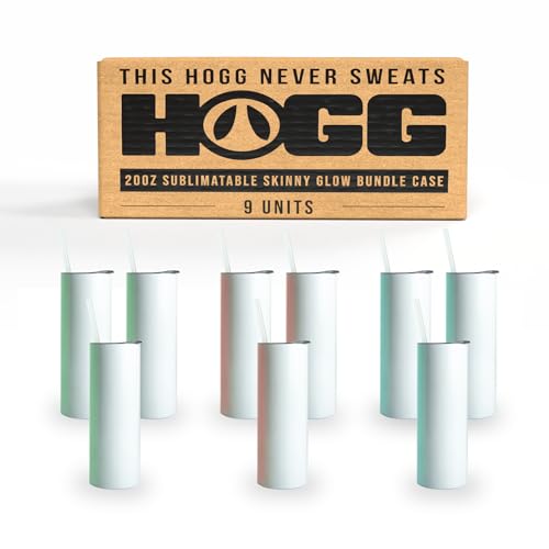 Hogg 20 oz Glow in the Dark Sublimation Tumblers (9 Units) - Bundle Sublimation Blanks Glow in the Dark Tumbler 20oz Skinny Blank Cups with Lids and Straws 3 Green 3 Red 3 Blue Bundle