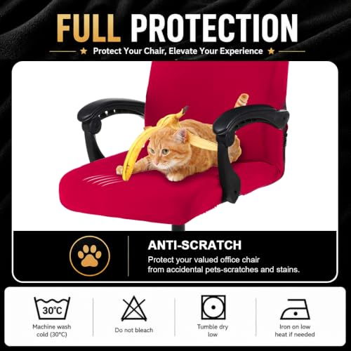 Image of Stretch Computer Office Chair Cover with Durable Zipper - Universal Washable Removable Spandex Rotating Boss Chair Slipcovers - Anti-dust Soft Desk Chair Seat Protector for Dogs, Cats, Pets
