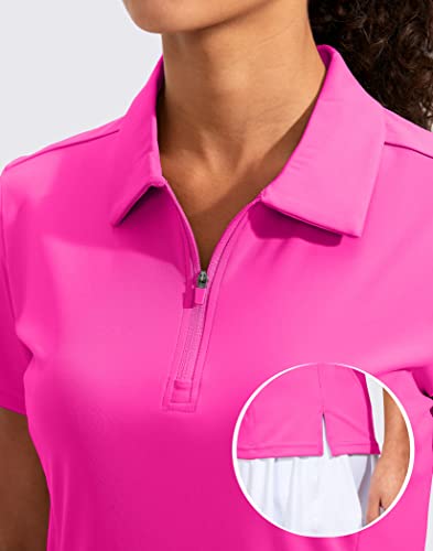 Viodia Women's Golf Shirt Short Sleeve With Zip Up Quick Dry Stretch Tennis Collared Polo Shirts For Women Golf Apparel Clothes Rose #TOP3
