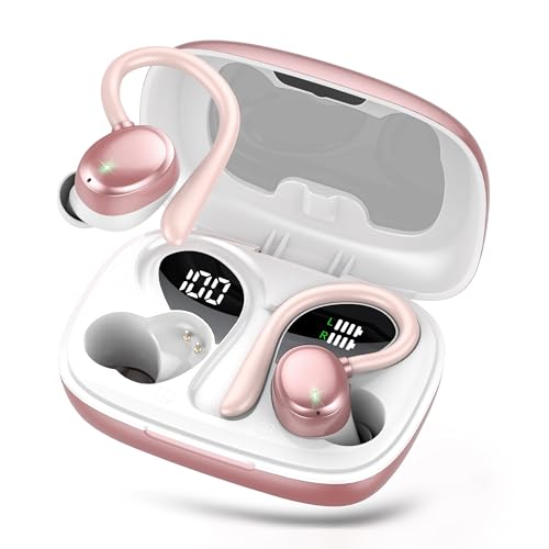 KT1 Wireless Earbuds, Sports Bluetooth Headphones, 120Hrs Playtime Ear Buds for Small Ear, IPX7 Waterproof Running Headphones, Deep Bass, Over Ear Sport Wireless Bluetooth Earphones for Android iOS