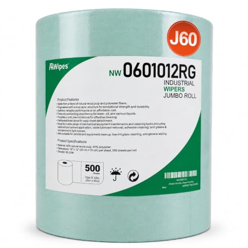 Image of AAwipes Cleanroom Wipes Roll, 10x12 inch 500 Sheets Green, Cellulose Polyester | Low-Lint, Highly Absorbent, Surface Cleaning, Lab & Industrial Applications