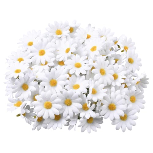 SOFPLATE 100 pz. Fiori di Margherita Senza Stelo Fiori Artificiali in Stoffa BianCHIS Piccoli Fiori Decorativi in Tessuto Girasoli Finti per Matrimoni Feste di Compleanno Ghirlande Decorazioni per La