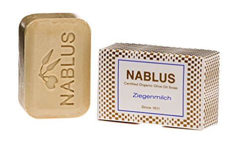 Nablus Soap Bio-Olivenölseife Ziegenmilch, PALMÖLFREI, aus extra nativem Olivenöl aus erster Pressung, unparfümiert & rückfettend, für unreine/trockene Haut und Körper, 100g Cover