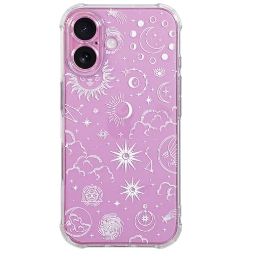 CHEORFAY Cover iPhone 16, Custodia Trasparente Sottile Morbido Flessibile Silicone TPU Antiurto Protettiva, Fantasia Astrologia Disegni Motivo per iPhone 16 - Cielo Stellato