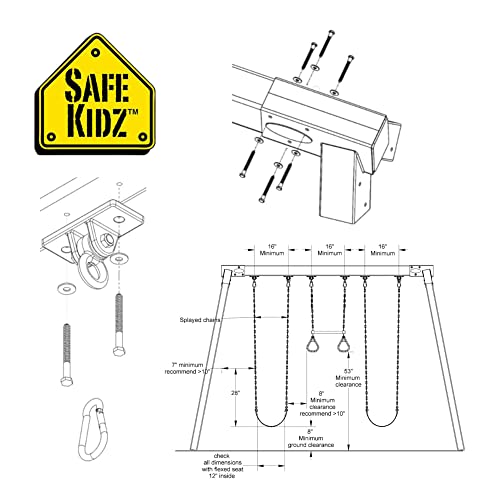 Safe Kidz Deluxe Wooden Swing Set Brackets :: Set Of 2 Steel Swing Braces, Set Of 4 Playset Hangers, Drill Bit & All Of The Hardware & Instructions For Easy Installations #TOP1