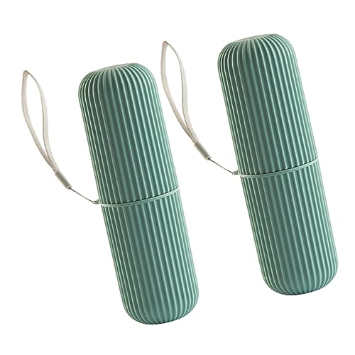 PartyKindom 2Pcs Multifunction Storage Box Portable Toothbrush and Toothpaste Organizer with Lanyard for Home Outdoor Camping and Travel Green Easy to Open Secure Screw Sealing