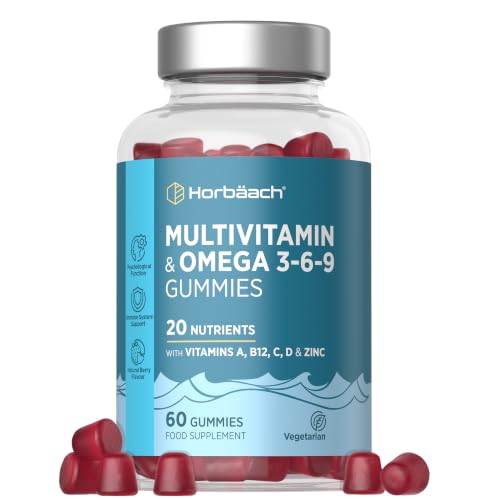 Multivitamin Gummies with Omega 3 6 9 | 60 Count | 20 Nutrients with Vitamin A B12 C D & Zinc | Vegetarian Friendly Formula for Adult Men and Women | By Horbaach