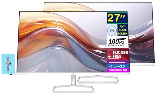 Image of HP Series 5 527sa 27 inch FHD IPS Monitor with 5ms Response Time, Flicker Free, Anti-Glare, Low Blue Light, VGA, HDMI & Dockztorm USB Port Expander, White /Silver Color (94F48AA#ABA) 2 Pack