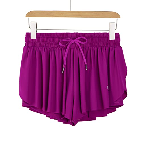 Image of 2 in 1 Flowy Running Shorts for Women Gym Yoga Athletic Womens Workout Biker Spandex Lounge Sweat Skirt Summer