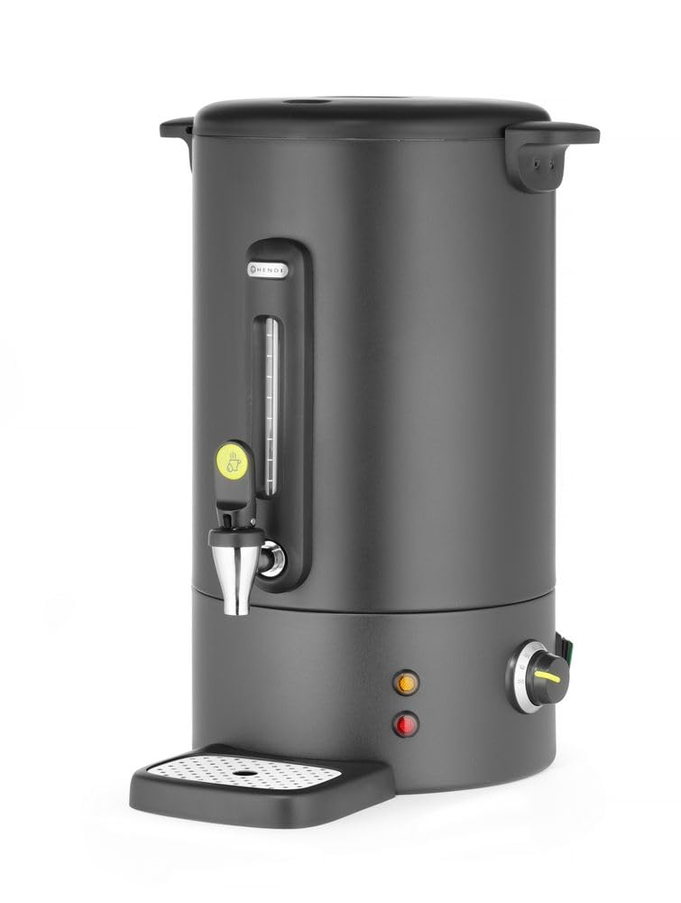 HENDI Distributeur de boissons chaudes 16L, bouilloire à vin chaud avec paroi simple, pour thé, vin chaud, eau, jusqu'à 100°C, 230V, 50/60Hz, 1650W, 357x380x(H)502mm, noir mat, Inox, PP