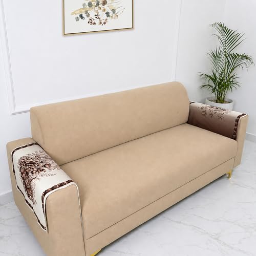 Image of Homerz Premium 'Luxe Series' Holland Velvet Sofa Cover | Smooth Finish | Anti-Skid Fleece Backing | Soft Touch Couch Seater Protector for Living Room Dustproof (Rust, 2 pc Armrest, Armrest)