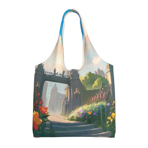 Outside the Castle Gate Printed Canvas Bag Women's Fashion Shoulder Tote Bag Lightweight Shopping Bag