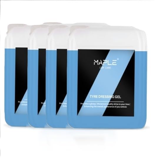 Image of Maple Car Care Tyre Dressing Gel 5 Litre x 4 Pack | Long-Lasting Deep Black Tyre Polish & Shine | UV Protection Non-Greasy Formula Prevents Fading, Cracking & Dryness |Restores Tyres to Fresh New Look