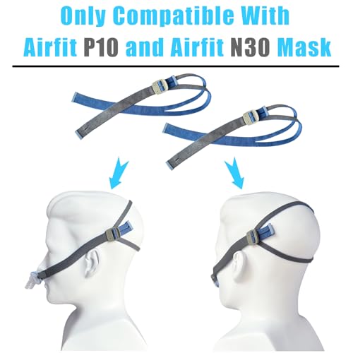 Image of 2 Packs Replacement Airfit P10 /N30 Headgear Adjustable CPAP Mask Strap | Version High Elasticity Soft Durable Adjustable Design Compatible with P10 /N30 CPAP Nasal Pillow Mask (Without Mask)
