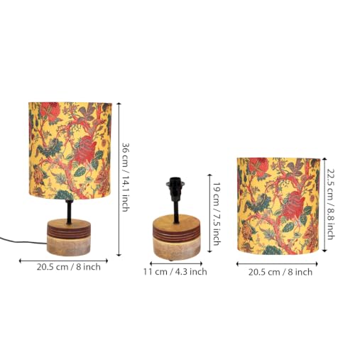 Image of Amazon Basics Phulwari Marigold Table Lamp | Hand-Painted Mango Wood Base with Printed Polyester Shade | E14 Holder | Decorative Night Lamp for Bedroom, Living Room & Study Room | Home Decor Gift