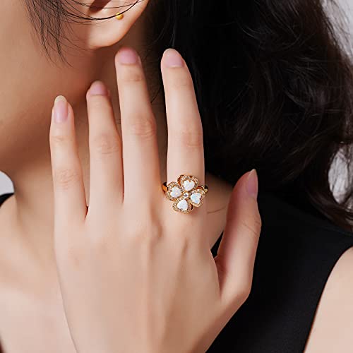 Weinuo Jewelry Gold Plated Anxiety Ring Fidget Rings For Women Birthstone Rings For Teen Girls White Opal Cubic Zirconia Spinner Ring Size 7 #TOP2