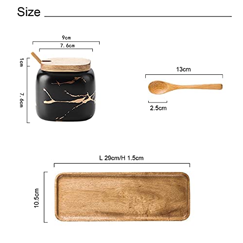3 Pcs Porcelain Condiment Jar Pot Spice Container Ceramic Seasoning Jar With Lid Spoon And Tray Great For Home Kitchen Counter, Black #TOP1
